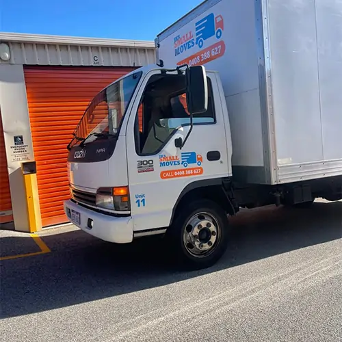 JK's Small Moves Truck in front of Our Storage Facility in Perth